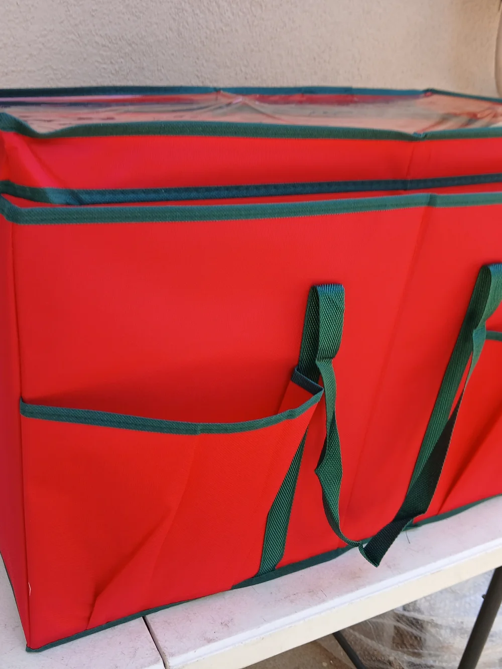 Red Fabric Storage Organizer Tote with Exterior Pockets